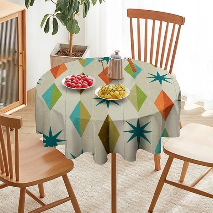 Mid Century Round Tablecloth, Modern Colorful Abstract Geometric Retro Art Printed Tablecloth for Home Party Dining Room Kitchen Decor 36Inch(90cm)