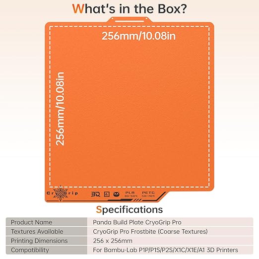 BIQU Cryogrip Pro Frostbite Matte Orange Cold Build Plate for Bambu-Lab P1S/P2S/P1P/X1C/X1E/A1 3D Printer 257x257MM Double-Sided Upgrade Room Temperature Print Removable Surface Platform