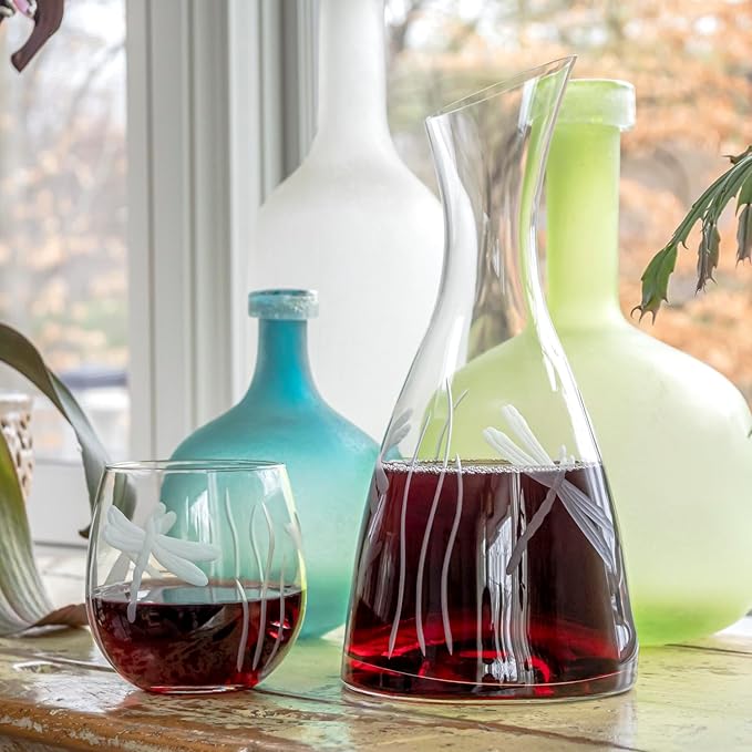Rolf Glass Dragonfly 37.25oz Wine Carafe | Lead-Free Diamond-Engraved Glassware | Elegant Wine Decanter For Any Occasion
