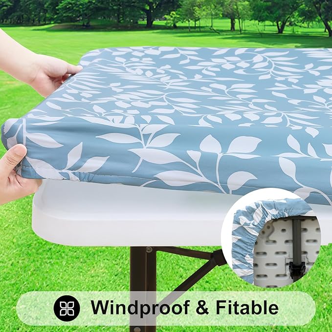 Smiry Rectangle Table Cloth Cover, Waterproof Elastic Fitted Picnic Tablecloth for 4 Foot Tables, Wipeable Flannel Backed Vinyl Tablecloths for Camping, Dining, Outdoor (Baby Blue, 30" x 48")