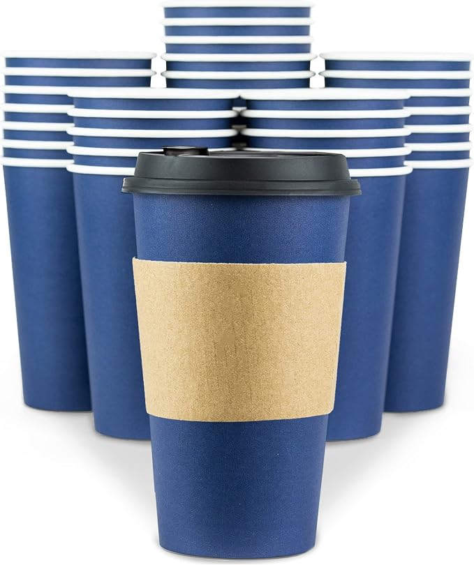 Disposable Coffee Cups With Lids - 16 oz To Go Coffee Cups With Sleeves and by Glowcoast