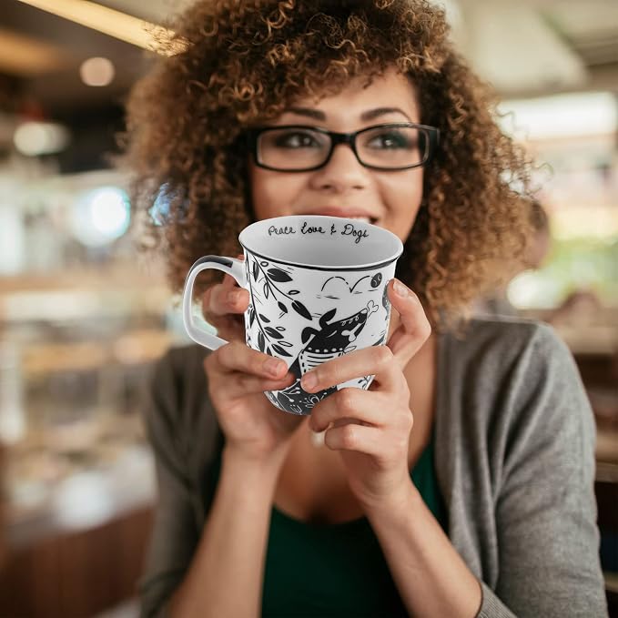 Karma Gifts 16 oz Black and White Boho Mug Dog - Image 6