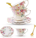 TATSUMI Country Roses Bone China Tea Cup and Saucer Set, 6 Pieces, Vintage Style by TATSUMI