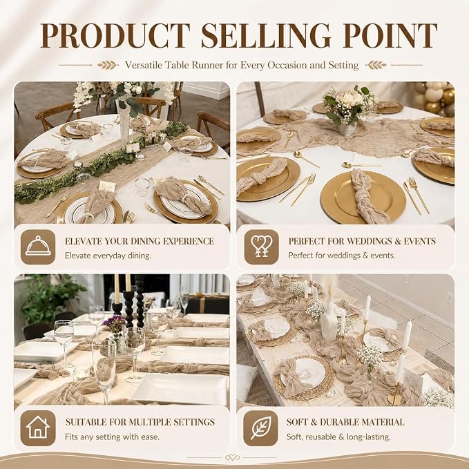 12 Pack Beige Cheesecloth Table Runner 17x108 Inch Boho Rustic Semi Sheer Gauze - Image 7