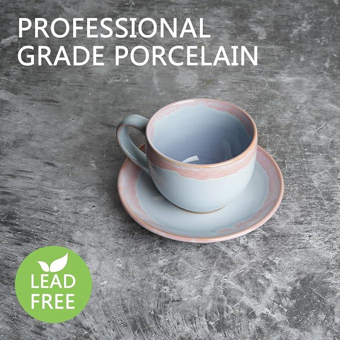 Bosmarlin Ceramic Cappuccino Cup and Saucer Set of 2, 9 Oz, Coffee Cups - Image 3