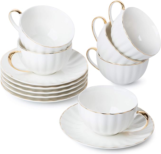 BTaT- Cappuccino Cups with Saucers 7 oz, Dishwasher Safe by BrewToATea