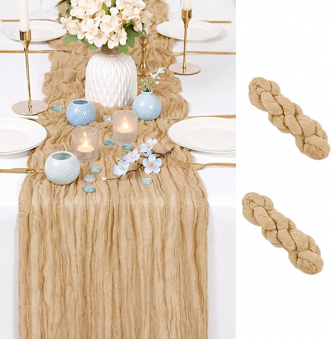 2 Pack Beige Cheesecloth Table Runner 17x108 Inch Boho Rustic Semi Sheer Gauze by Unknown