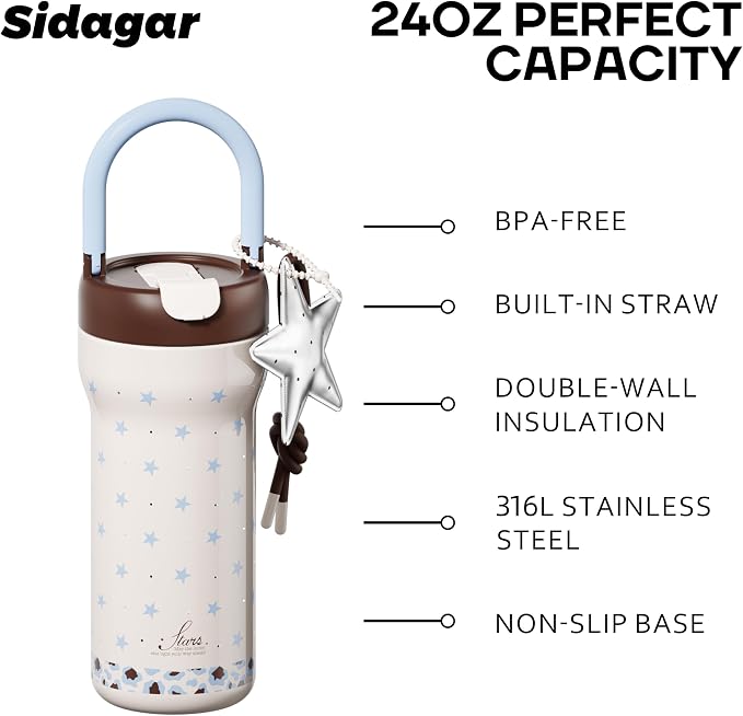 24 oz Insulated Tumbler Ceramic Stainless Steel Water Bottle, Leak Proof - Image 2