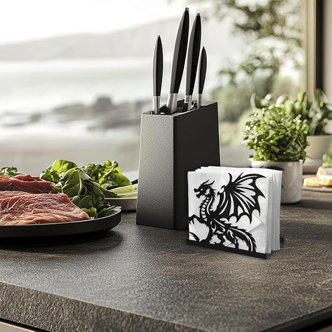 Dragon Decorative Black Metal Napkin Holder for Table, 5.3" x 4.9" x 1.9" Dragon Standing Napkin Holder for Home Kitchen Restaurant Picnic Party Coffee Bar Dining Room