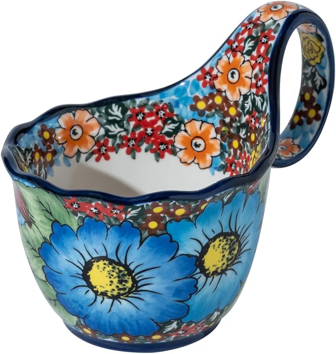 ALMA Handpainted Blue Floral Soup Bowl by HandmadePotteryForHome