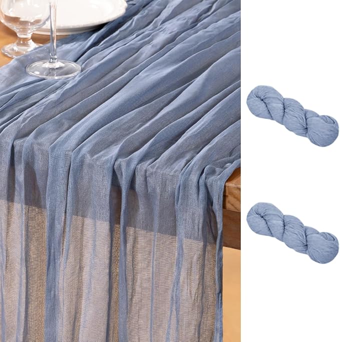 DeZerlor Dusty Blue Cheesecloth Table Runner 2 Pack Summer Table Runners Boho by DeZerlor