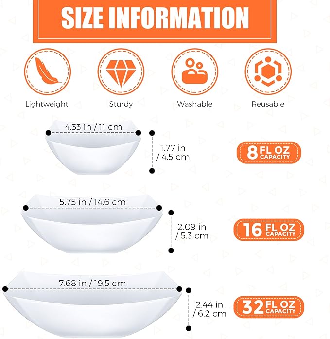 Tanlade 50 Pcs Square Plastic Serving Bowls Disposable Snack Salad Bowl Small Party Candy Bar Containers Taco Bar Serving Dishes for Buffet Chips Fruit(White,16 oz)