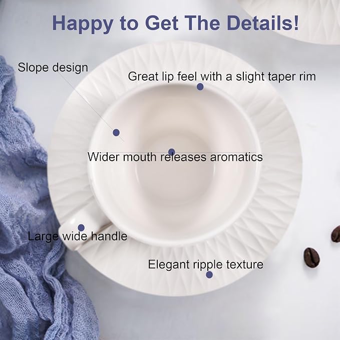 Espresso Cup and Saucer Set of 6, 6 oz Ceramic Cappuccino Barista Cup - Image 4