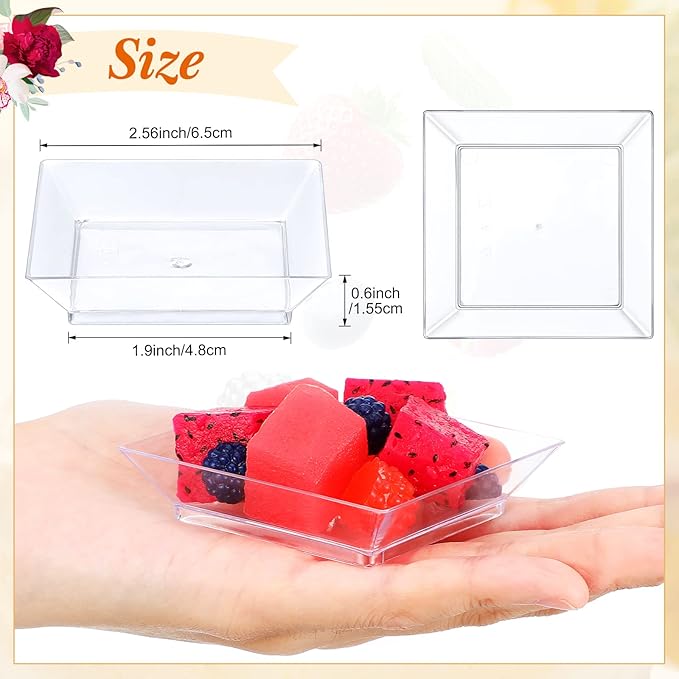 300 Pieces Mini Square Dessert Plates 2.5 x 2.5 Inch Disposable Appetizer Plates Small Clear Plastic Dish for Dessert Salad Appetizer Sauces Tastings Cake Wedding Party Serving (Clear)
