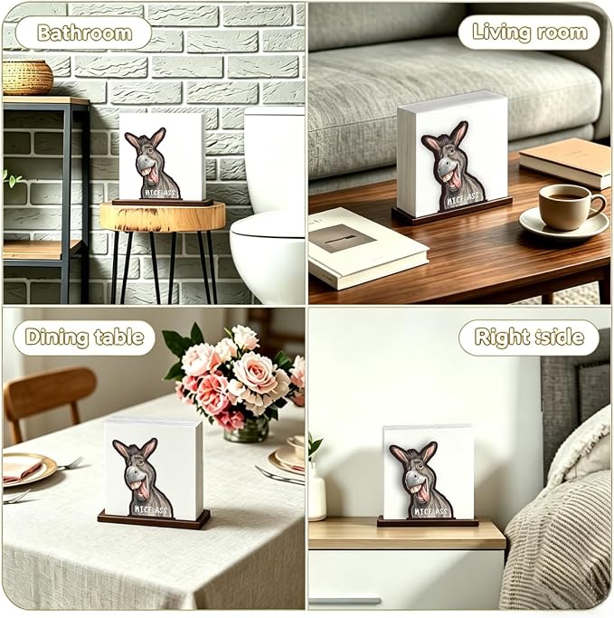 Funny Donkey Napkin Holder for Table, Cute Farmhouse Donkey Nice Ass Wooden - Image 4