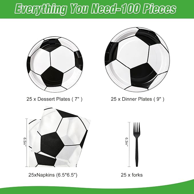 100 Pcs Disposable Soccer Party Tableware Set - Image 2