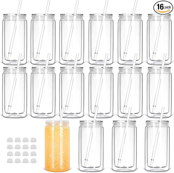 16 Pack 16 Oz Plastic Snow Globe Tumbler, Snowglobe Cups, Acrylic Snowglobe Cup by Tswofia