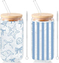 Sliner 2 Pcs Coastal Glass Cups Beach Ocean Tumblers by Sliner