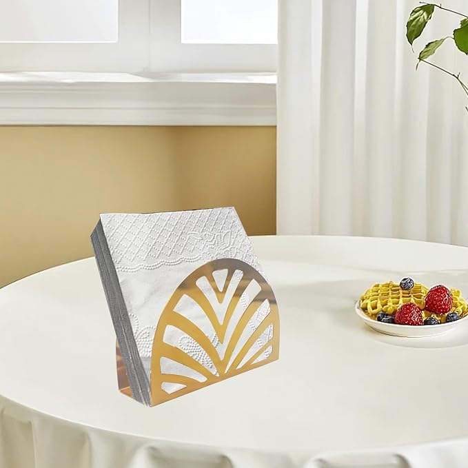 Gold Metal Napkin Holder, Semicircle Shape Vertical Napkin Organizer - Image 3