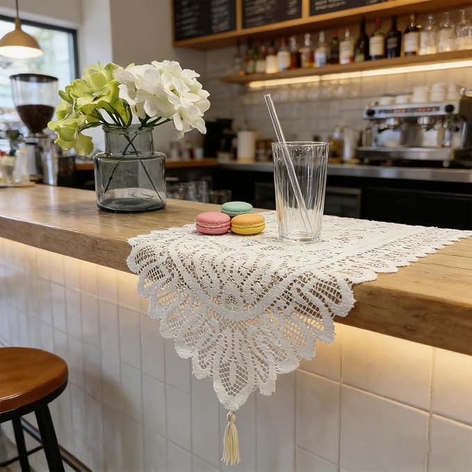 Tinsow 2 Pack Cotton Crochet Lace Rectangular Table Runner Dresser Scarf Doilies - Image 3