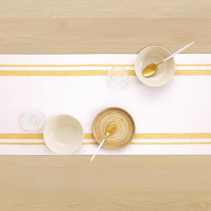 Solino Home 100% Pure Linen Table Runner, 14 x 72 in, French Stripe | Table - Image 3