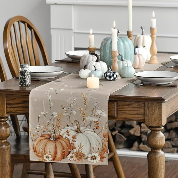 Artoid Mode 210 GSM Fall Table Runner 13x36 Inch Home Party Decor | Pumpkins - Image 3