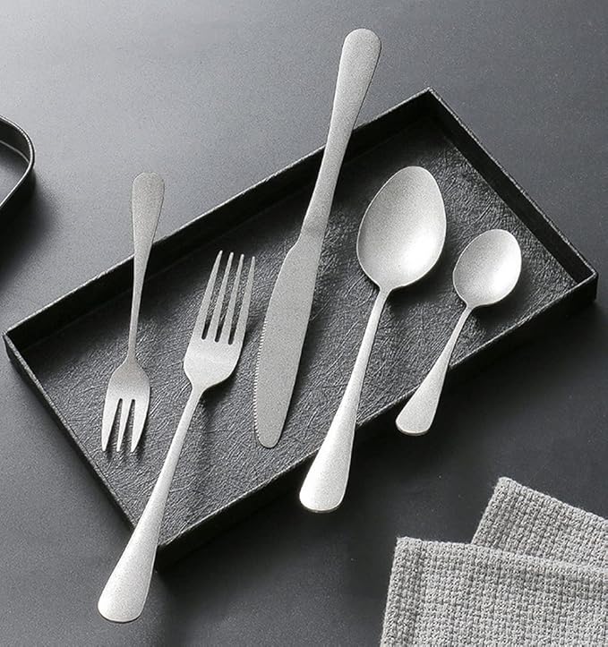 Matte Silverware Set for 12 Stainless Steel Flatware Set Vintage Style Delicate Cutlery Utensils 60 Piece Include Knives Forks and Spoons Tableware Set for Home Kitchen Wedding Restaurant
