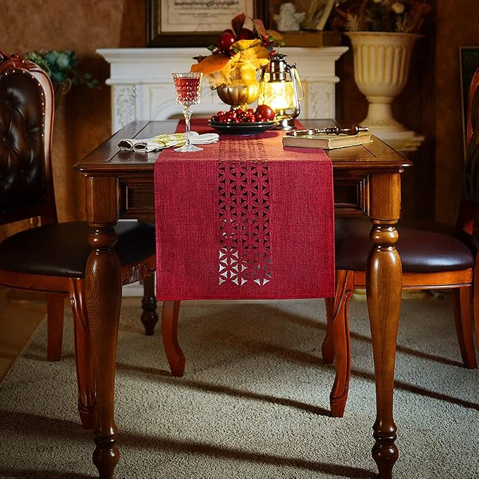 ARTABLE Burgundy Rectangle Fabric Table Runner Finished Edge 16 x 120 Inch | - Image 4
