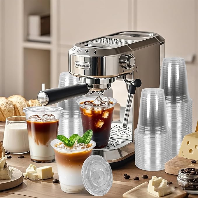 Charmount 50 Sets 16 oz Plastic Cups with Lids and Straws, Disposable Cups for Iced Coffee, Smoothie, Milkshake, Cold Drinks - Clear