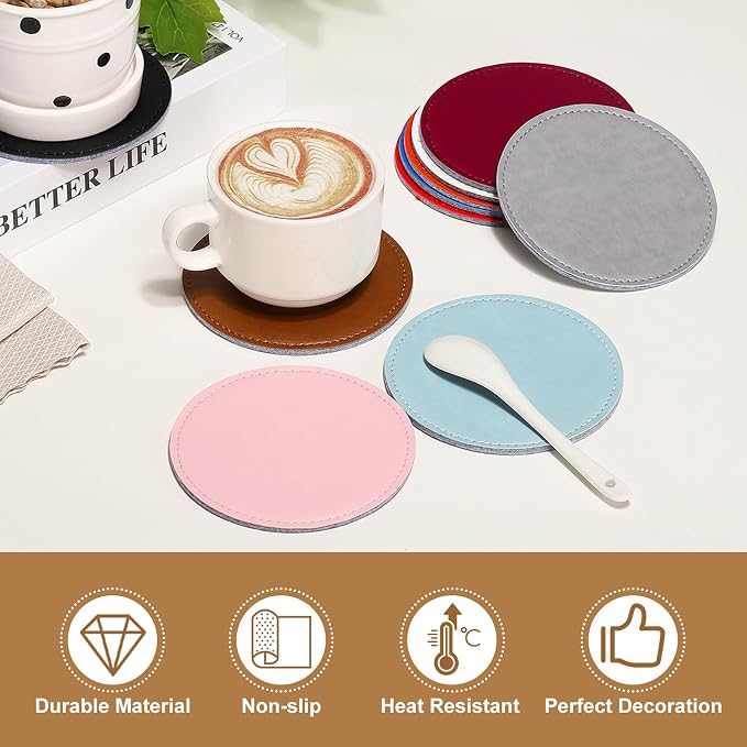 uxcell 5Pcs PU Leather Coasters, Wine Red - Image 4