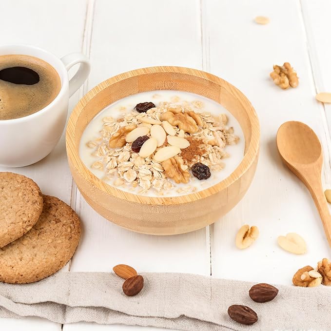 Soup Bowls Set of 2 for Dessert/Cereal/Pasta/Fruit | Natural Bamboo Serving Bowls for Nuts/Candy/Snacks/Pistachio | Charcuterie Accessories for Dipping/Condiments/Sauce | 15.21 oz Capacity