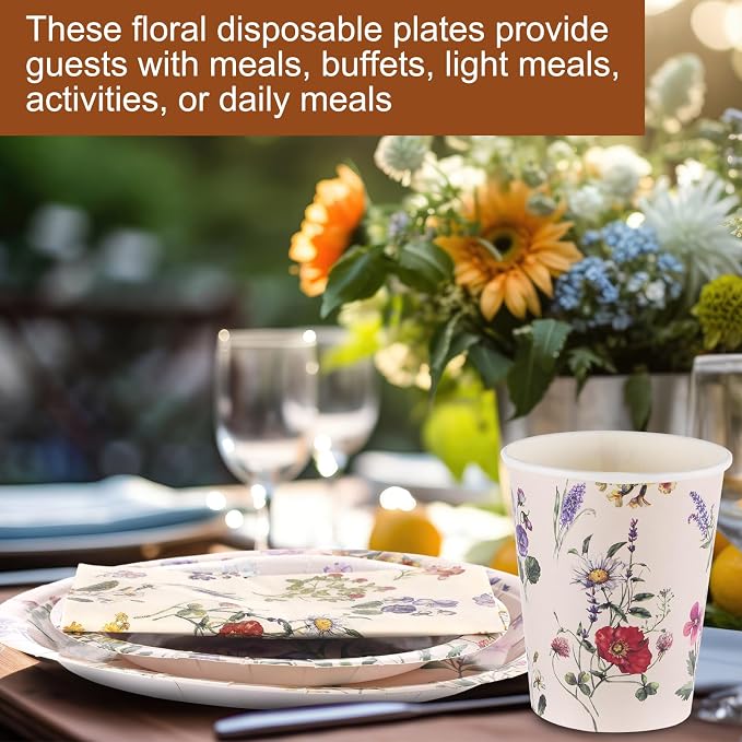250 Pcs Wildflower Party Decorations Include Spring Summer Floral Paper Plates - Image 6