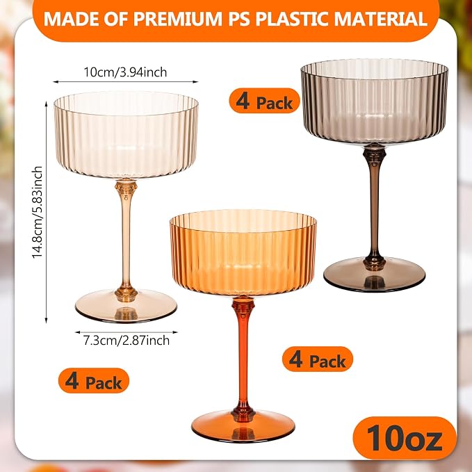 Jingmore 12 Pcs Ribbed Martini Glasses 10 oz Disposable Plastic Vintage Ribbed - Image 2