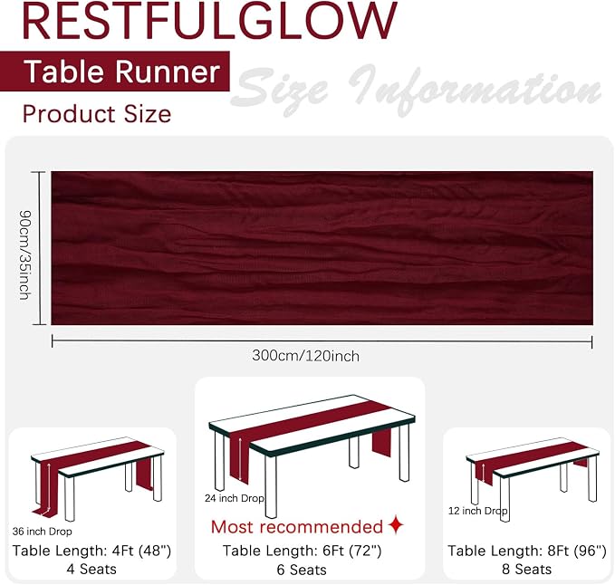 6 Pack Burgundy Cheesecloth Table Runner 35 x 120 Inch | Boho Gauze Fabric - Image 2