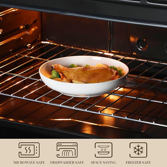 MALACASA 8.85" Large Pasta Bowls, 42 OZ White Salad Bowls Soup Bowls, Porcelain Serving Bowls Set of 4, Large Kitchen Bowl Plates Pasta Plates, Microwave & Dishwasher Safe, Series REGULAR