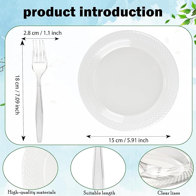 800 Pcs Clear Plastic Dessert Plates with Forks Include 400 Disposable Appetizer 6 Inch Plates 400 Plastic Forks Round Cake Salad Bulk Serve 400 Guests for Christmas New Year Wedding Birthday Party