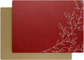 Royalty Art Dark Red Boho Placemats, 4 Pc. Set, Non-Slip Cork Backed, Wipeable Heat Resistant Surface for Kitchen and Dining Table Protection, Cute Floral Pattern for Farmhouse or Rustic Decor