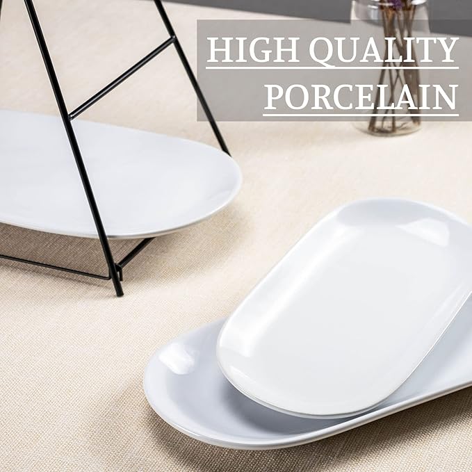 UNICASA 3 Tier Serving Tray for Parties – White Oval Porcelain Serving Platters and Trays with Collapsible Metal Stand – Tiered Dessert Stand for Cake, Snacks, Appetizers, Fruits, Chips & Dips