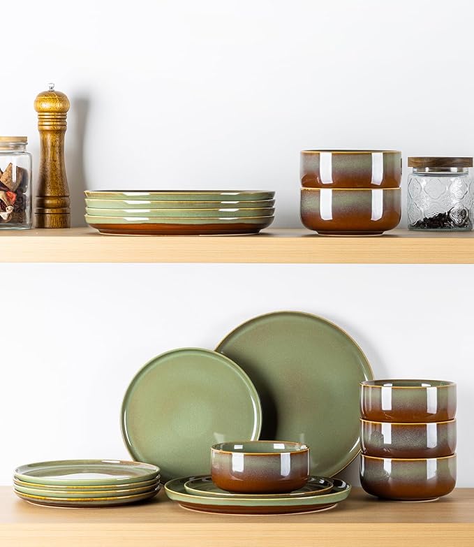 Ceramic Dinnerware Set for 8, 24-Piece Plates and Bowls Set | Handmade Reactive - Image 8