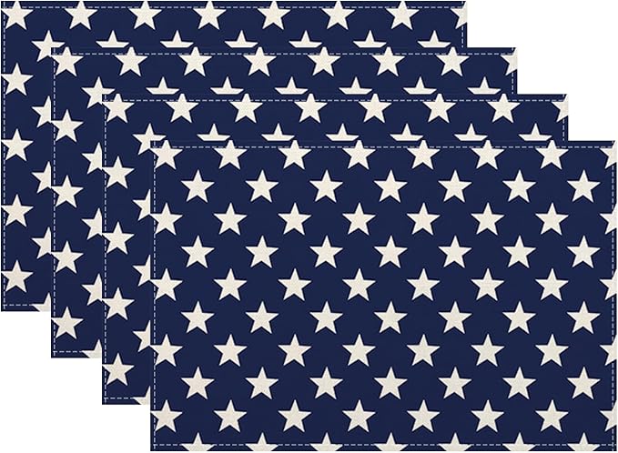 Independence Day Placemats 12x18 Inches Set of 4, 4th of July Blue Stars Placemats Summer Decorative Rectangle Star Table Mats for Party Home Kitchen Dining Table Decoration