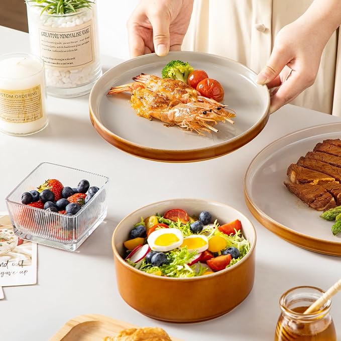 vancasso ONION Ceramic Plates and Bowls Sets, 18 Pieces Grey Dinnerware Sets - Image 6
