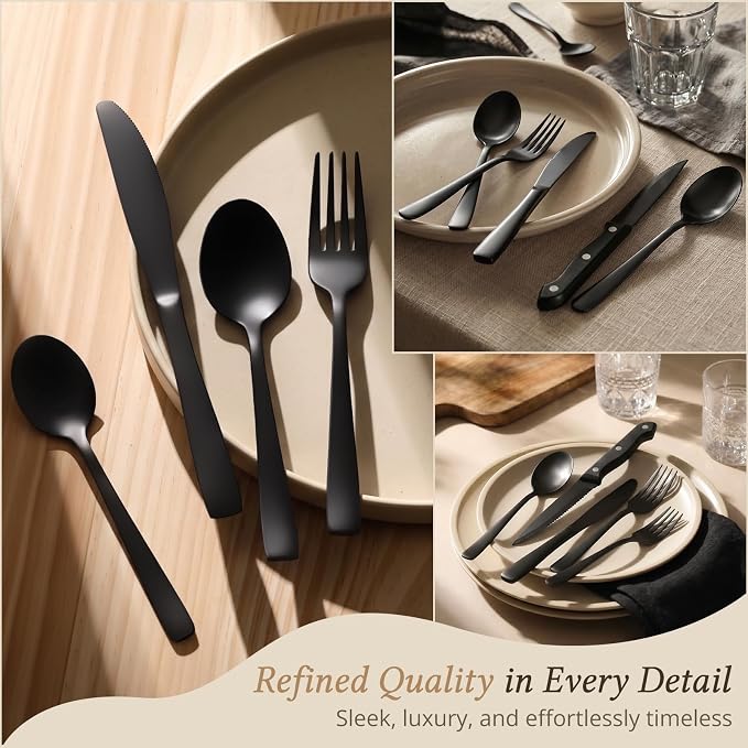 Hiware 48-Piece Black Silverware Set - Image 4