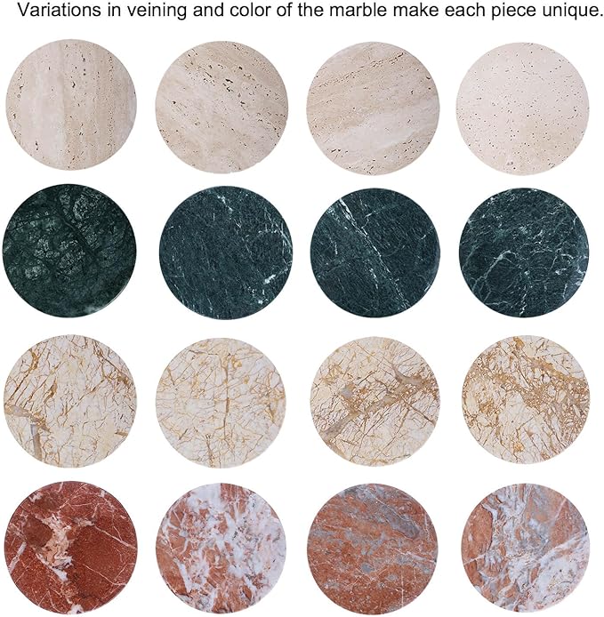 Natural Travertine Marble Coaster Set of 4-4 Inch Round Handmade Stone Drink Coasters, Absorbent & Non-Slip Cork Backing