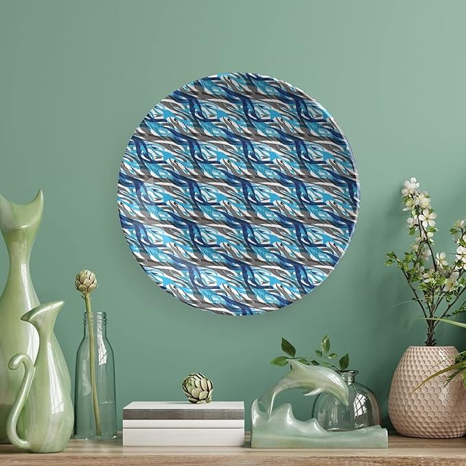 Ceramic Plates, Abstract Decorative Ceramic Plates, Modern Art Stripes Swirls Waves Trippy, 6 Inch, for Dining, Parties, Wedding, Grey Blue White