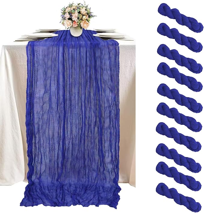 FUHSY Blue Cheesecloth Table Runner 10 Pack 10FT Rustic Gauze Table Runners Wedding Cheese Cloths Boho Table Runner Cheesecloth Fabric Royal Blue Cheesecloth Runners Bulk for Dinner Party Decor