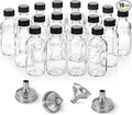 18 Pack, 2 oz Small Clear Glass Bottles w/ Lid & 4 Stainless Steel Funnels - by AOZITA