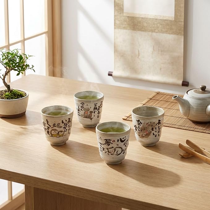 Japanese Tea Cups Handleless Coffee Mugs Cat Tea Cup 6.4 oz Set of 2 | Mino - Image 5