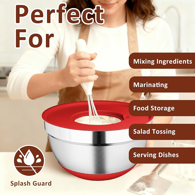 9 Pack Mixing Bowls with Airtight Lids Set, Stainless Steel Mixing Bowls with - Image 7