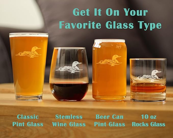 Bevvee Loon Pint Glass for Beer - Fun Bird Themed Gifts and Decor for Men & Women - 16 oz Glasses