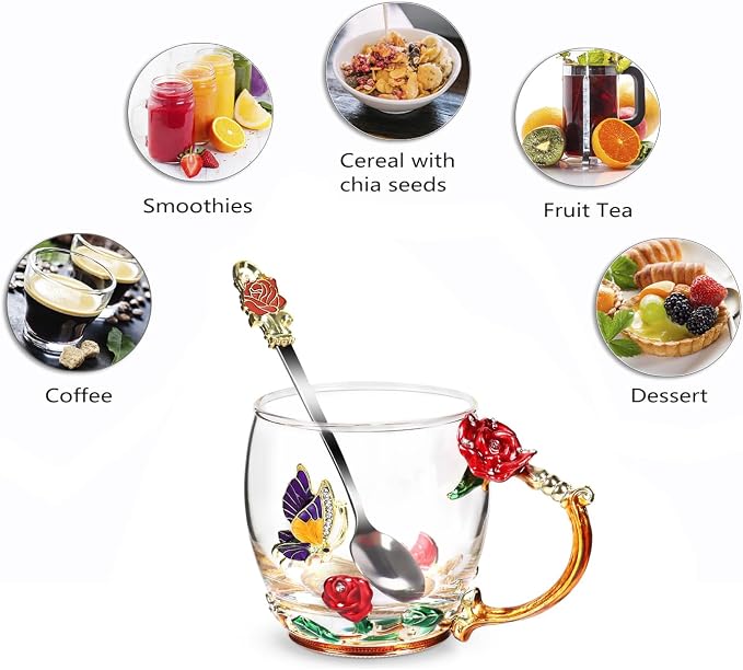 Tea Cup Glass Coffee Mugs, Fancy Tea Cup Set Birthday Christmas Valentine's Day - Image 3